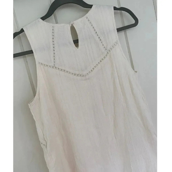 Moon River, Sleeveless Boho Ruffle Hem Cotton Dress, Ivory, White - Picture 4 of 6